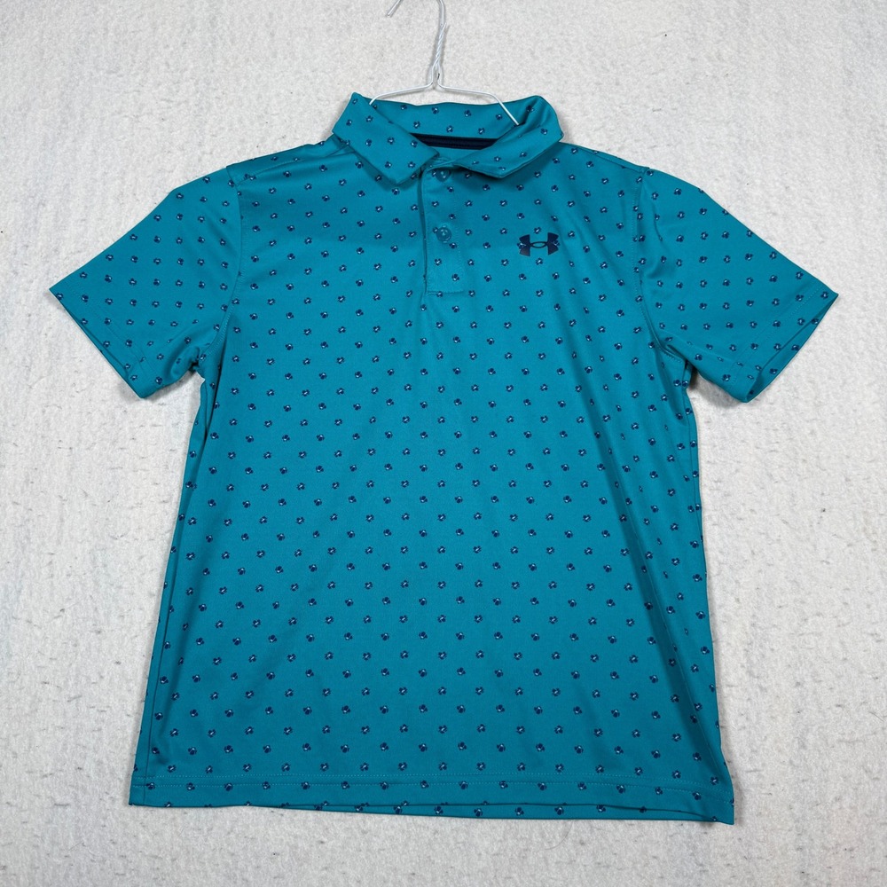 Under Armour Kids Teal Blue Floral Micro Print Performance Polo Shirt YMD Medium